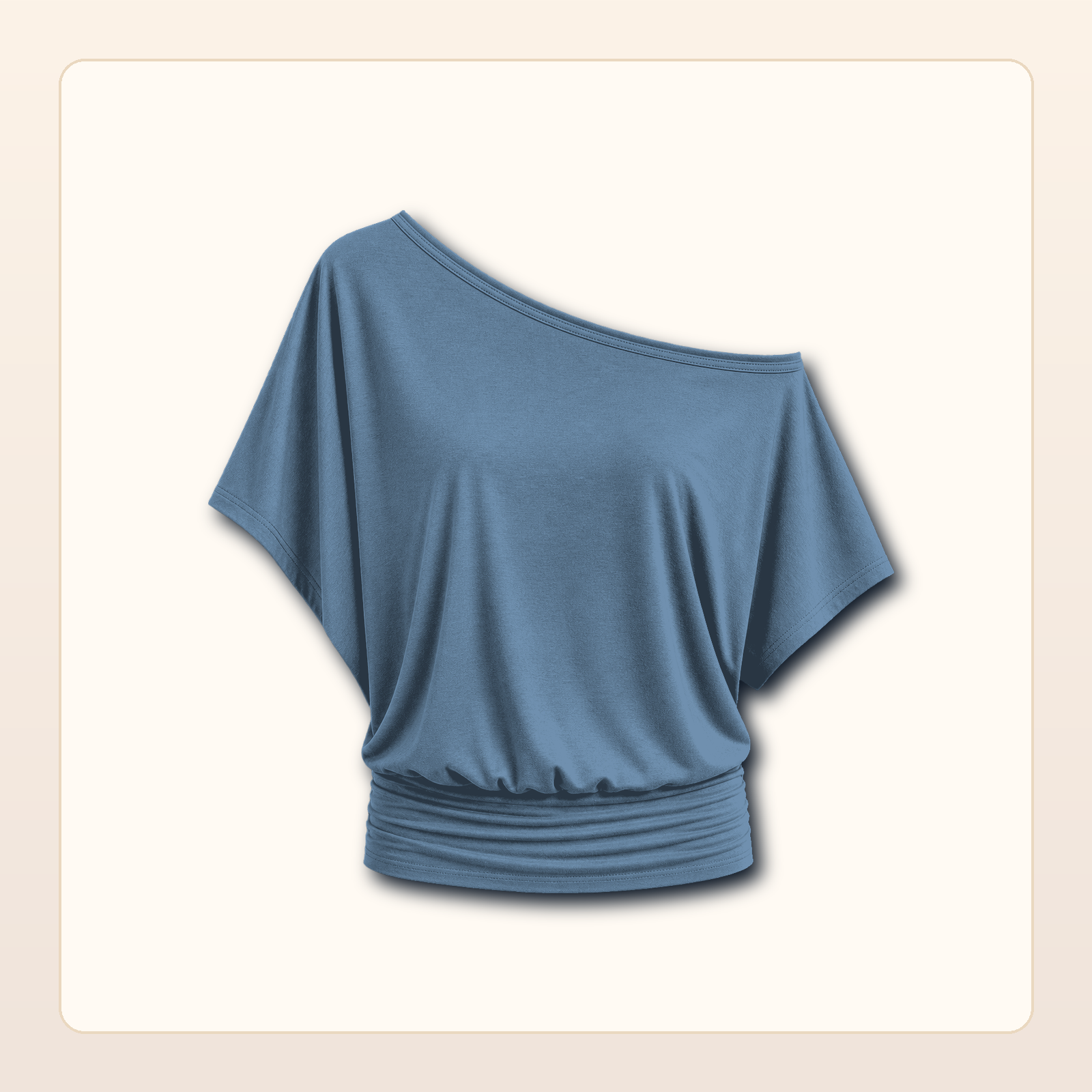 Women's One Shoulder Draped Batwing Short Sleeve Top
