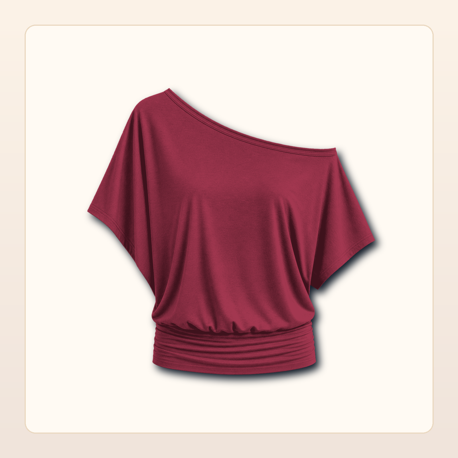Women's One Shoulder Draped Batwing Short Sleeve Top