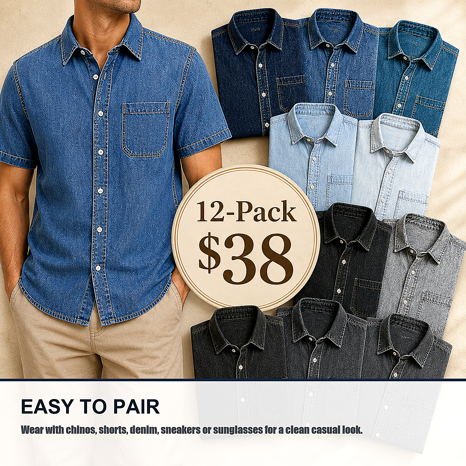 Denim button-up shirt outfit pairing