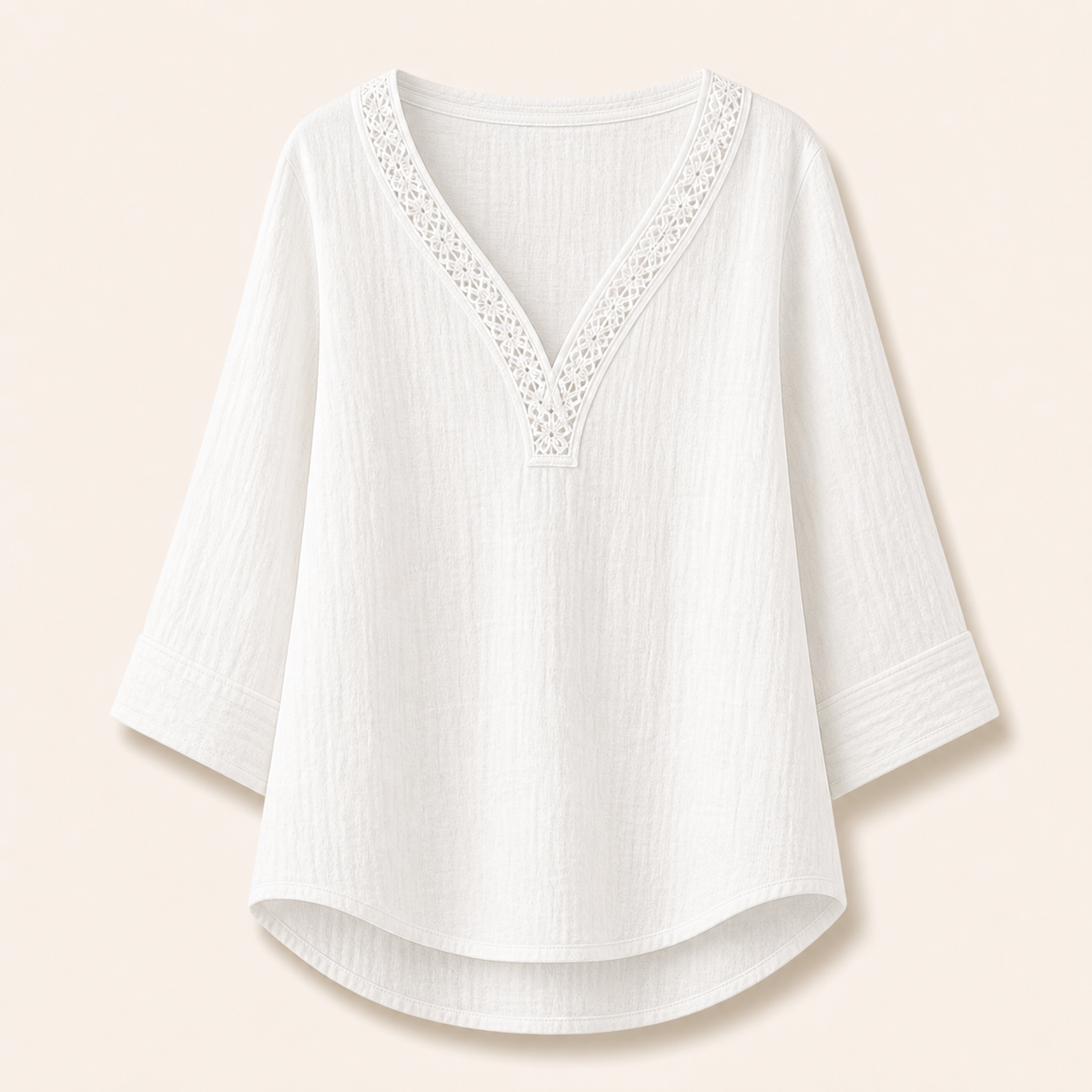Women's Lace Trim Crinkle Cotton V-Neck Blouses