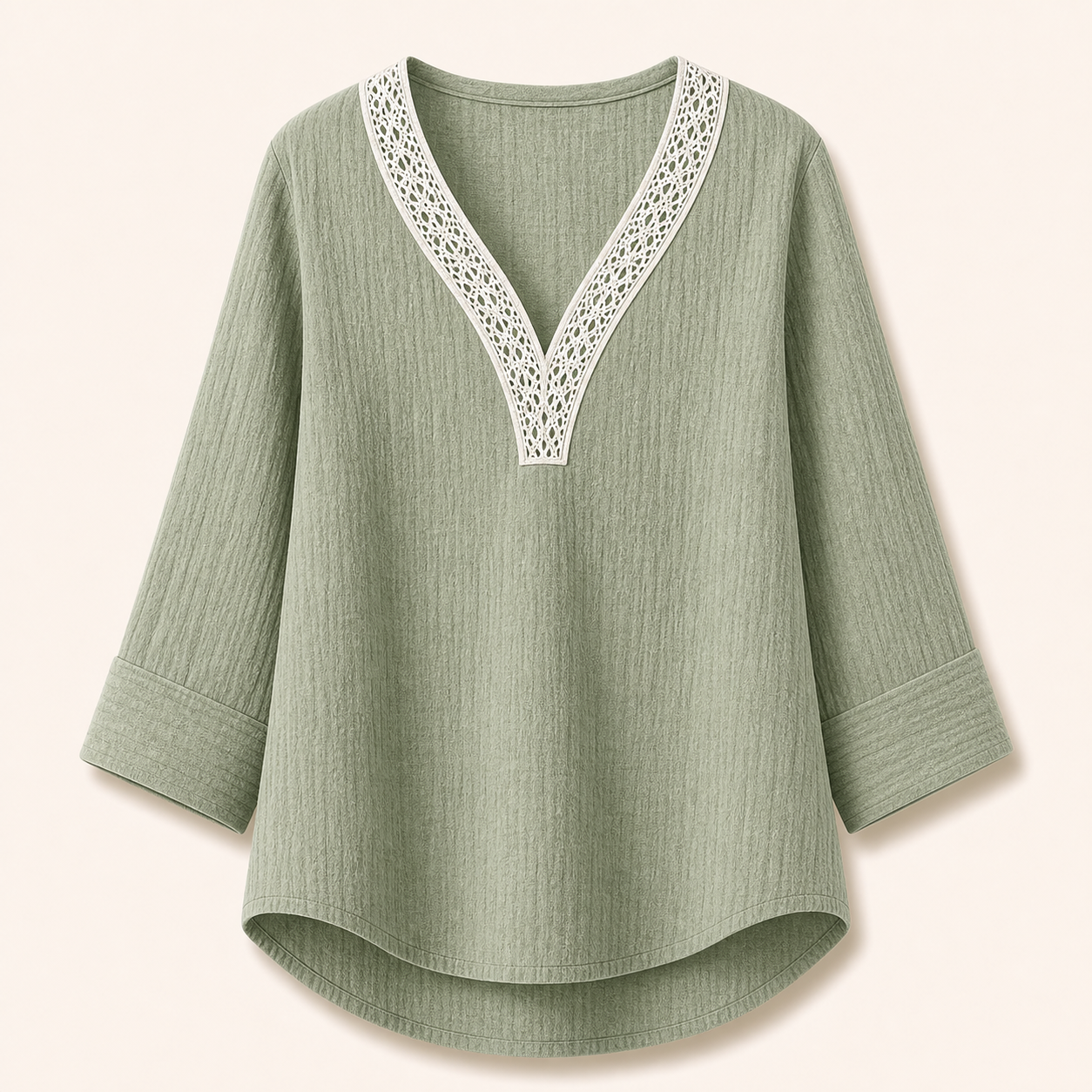 Women's Lace Trim Crinkle Cotton V-Neck Blouses