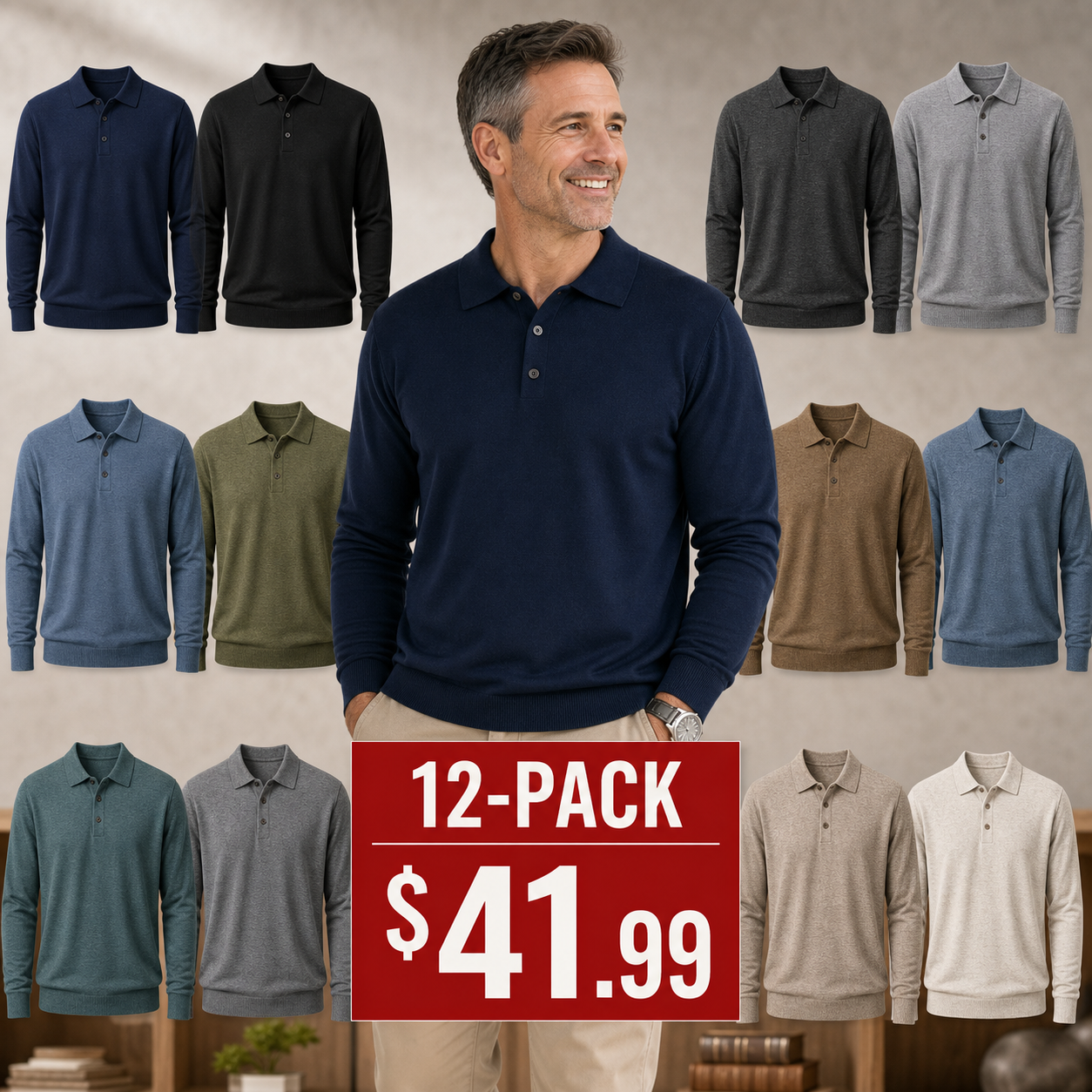 Men's Lightweight Knit Polo Sweaters