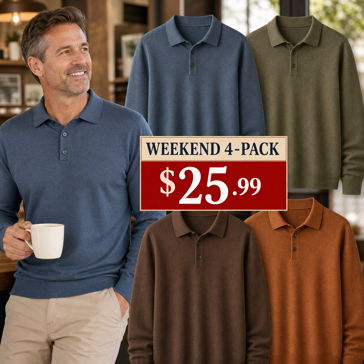 Men's Lightweight Knit Polo Sweaters
