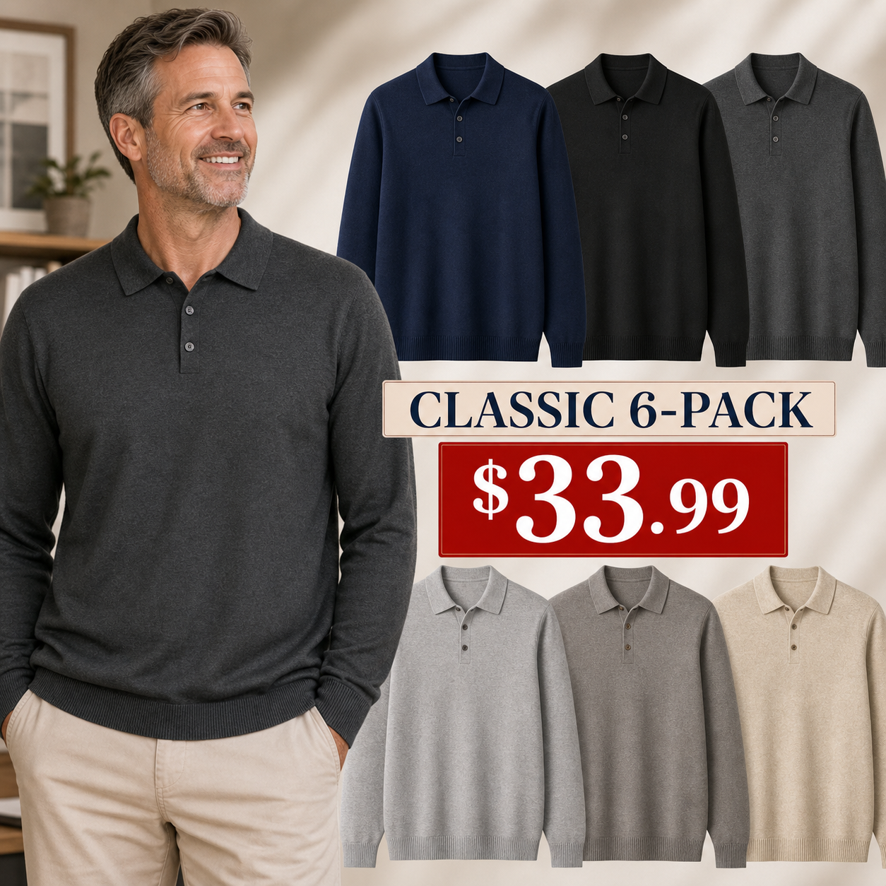 Men's Lightweight Knit Polo Sweaters