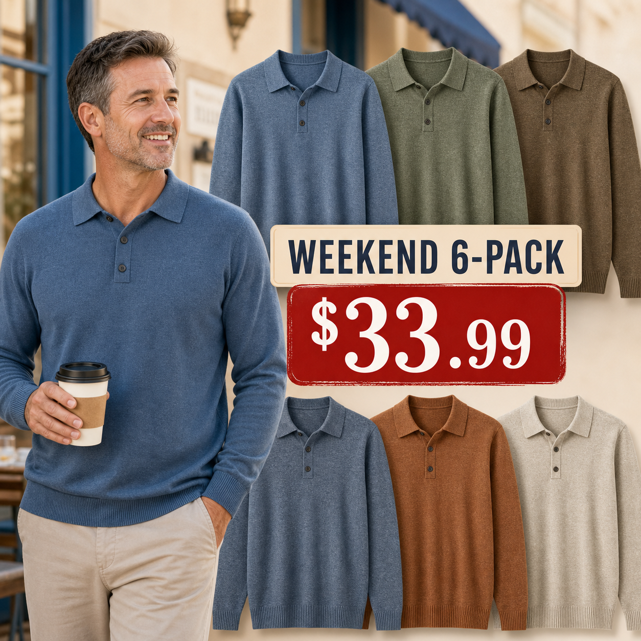 Men's Lightweight Knit Polo Sweaters