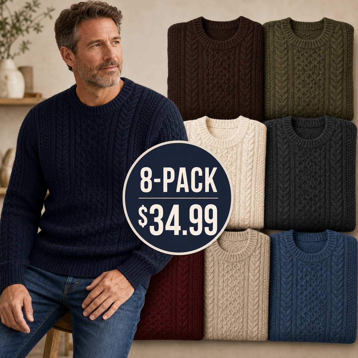 Men's Cotton Fisherman Textured Knit Sweaters