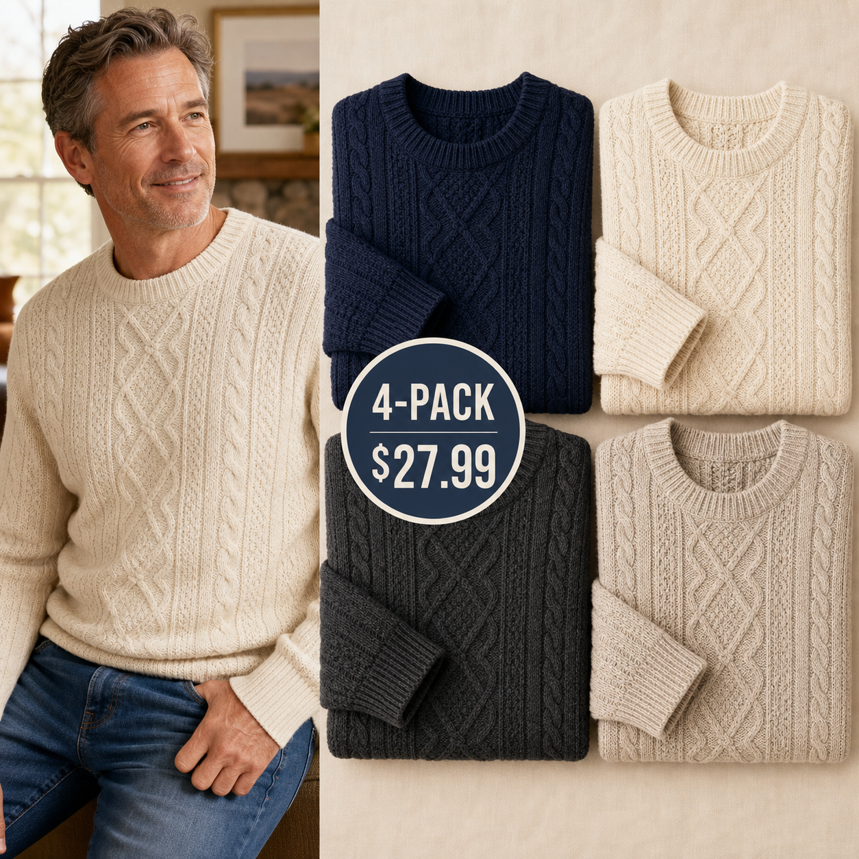Men's Cotton Fisherman Textured Knit Sweaters