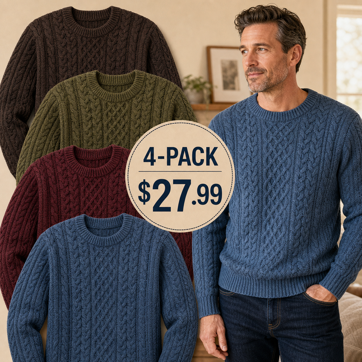 Men's Cotton Fisherman Textured Knit Sweaters