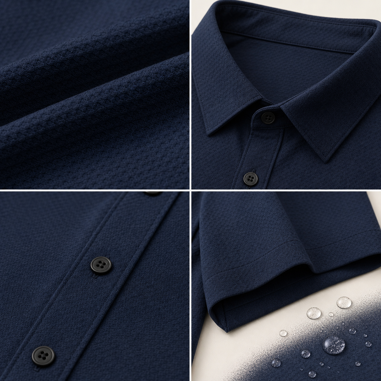 Men's short-sleeve performance shirt fabric collar placket and moisture detail