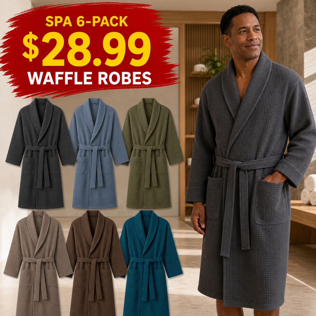 Men's Lightweight Waffle Bathrobes