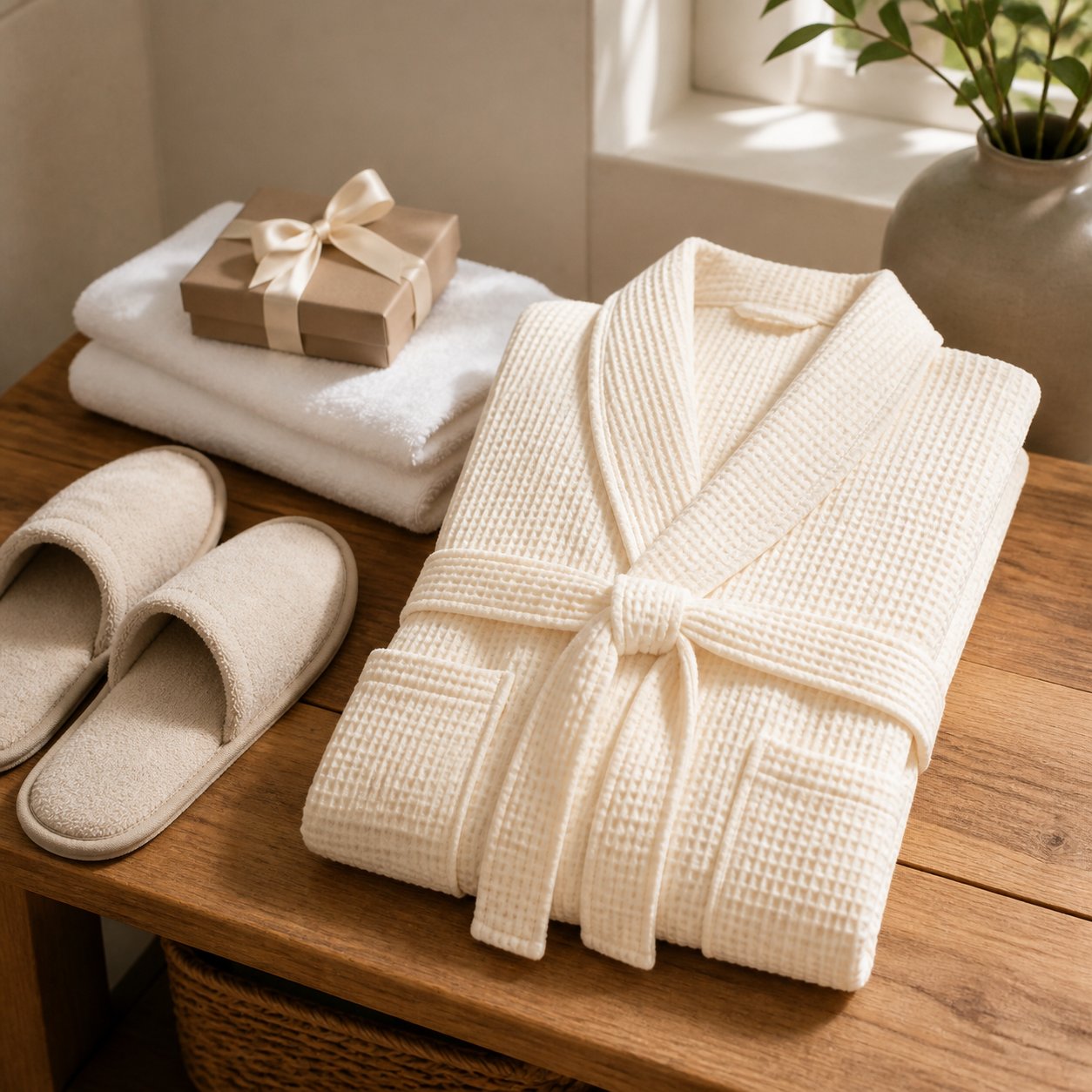 Waffle robe arranged for a thoughtful home gift