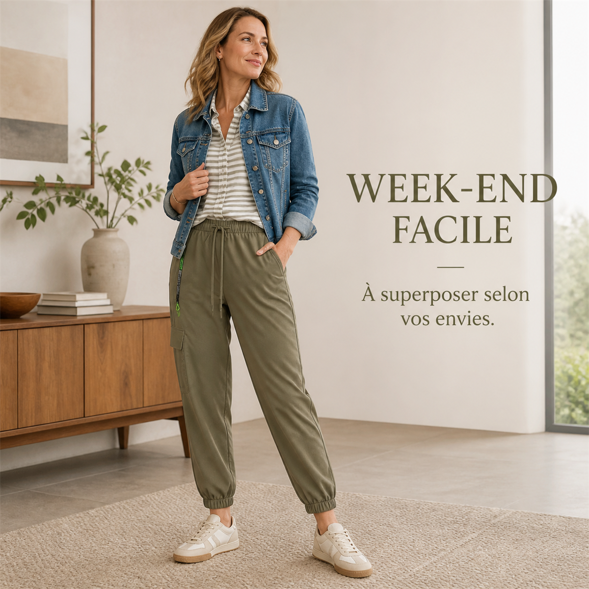 Pantalon cargo leger femme a chevilles elastiquees - Troisieme idee de tenue