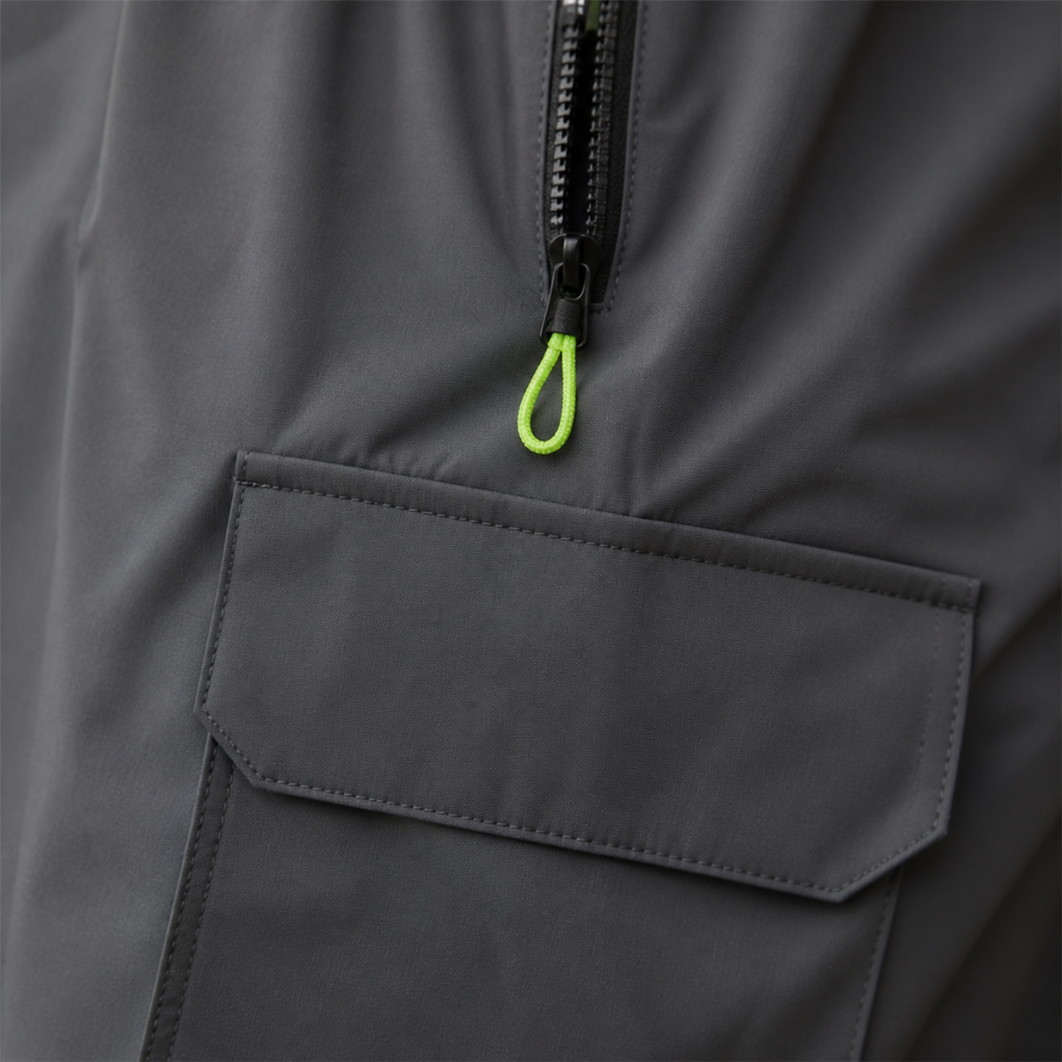 Pantalon cargo leger femme a chevilles elastiquees - Detail : poche cargo laterale et poche zippee verticale