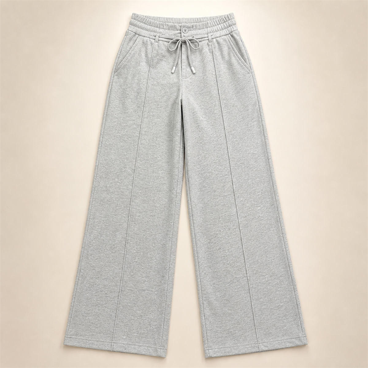 Pantalon large femme a taille elastiquee et cordon - Detail : taille haute elastiquee avec cordon