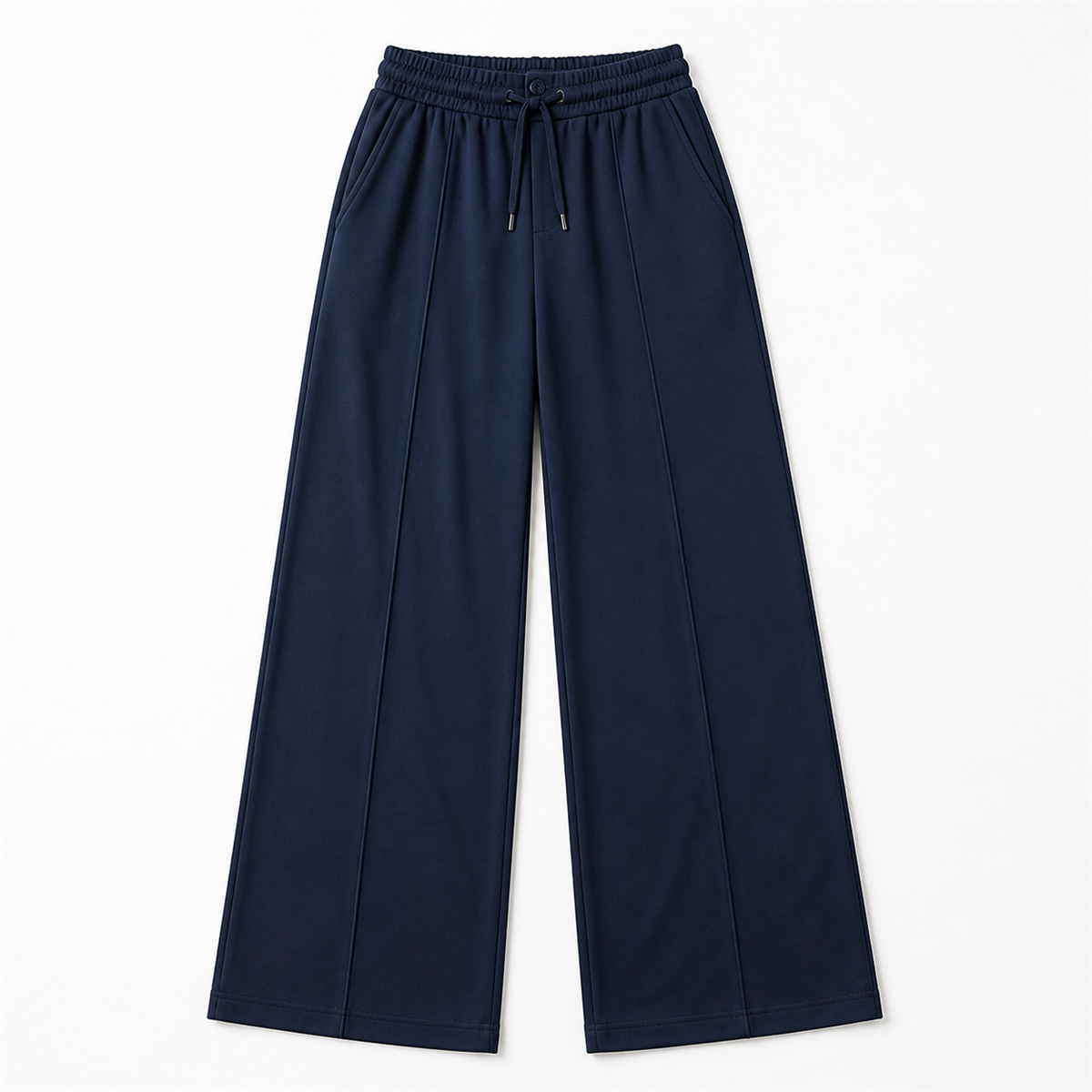 Pantalon large femme a taille elastiquee et cordon - Detail : jambes larges et fluides