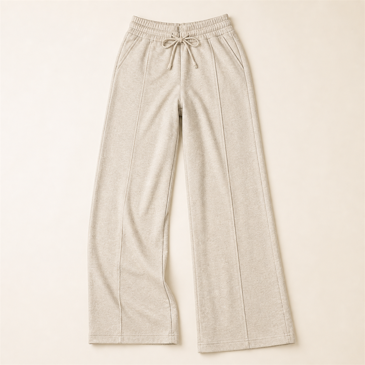 Pantalon large femme a taille elastiquee et cordon - Detail : coutures verticales visibles sur le devant