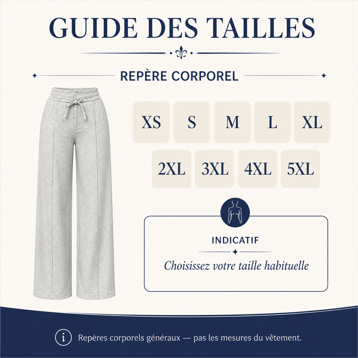 Pantalon large femme a taille elastiquee et cordon - Guide general des tailles femme