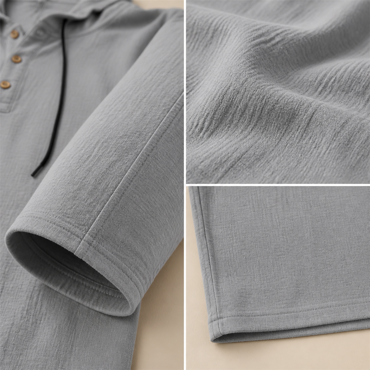 Ensemble homme avec haut Henley a capuche et pantalon decontracte - Detail : pantalon assorti a coupe droite