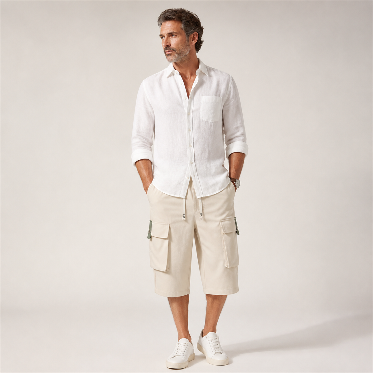 Pantacourt cargo homme a taille elastiquee et cordon - Premiere idee de tenue