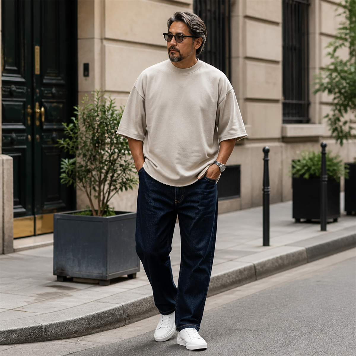 Ensemble homme avec t-shirt ample et short a cordon aux bords francs - Premiere idee de tenue