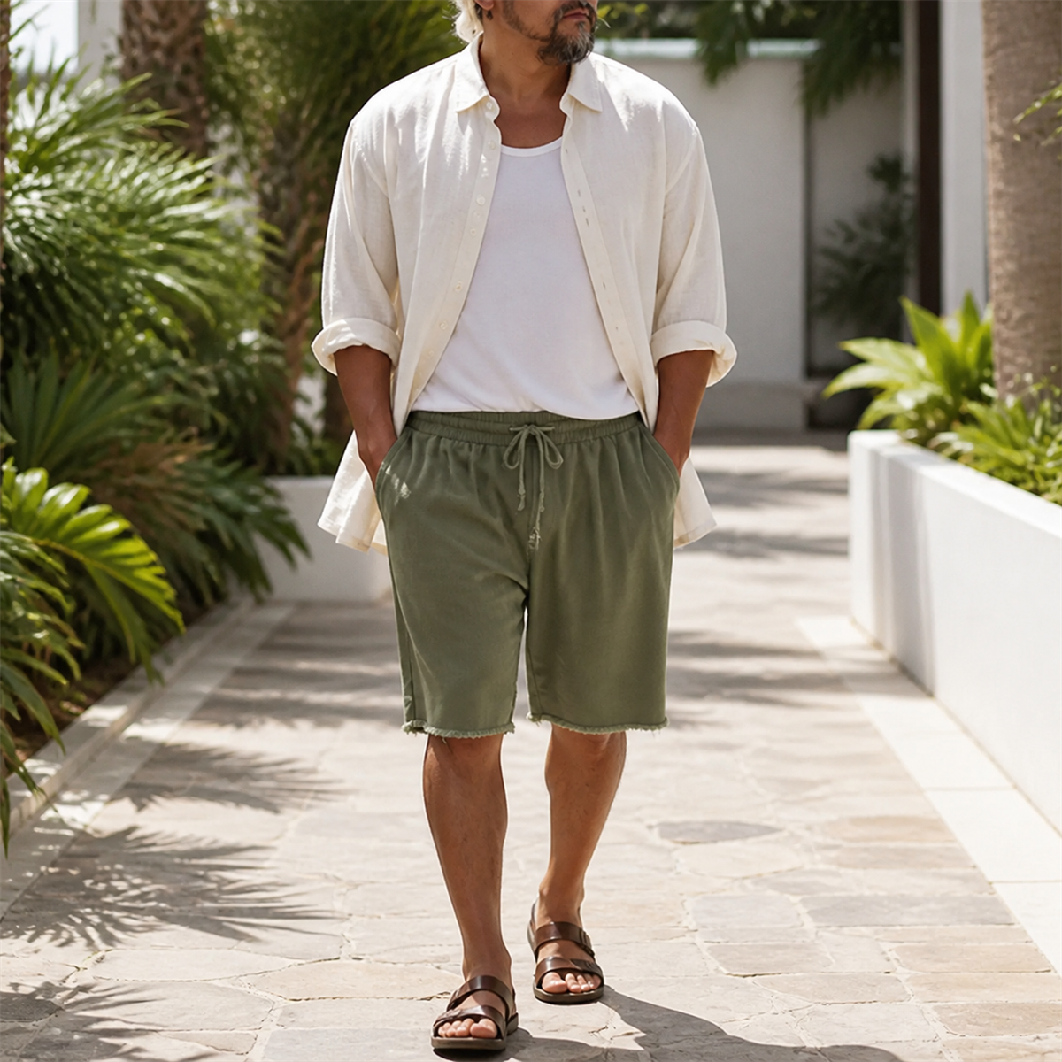 Ensemble homme avec t-shirt ample et short a cordon aux bords francs - Deuxieme idee de tenue