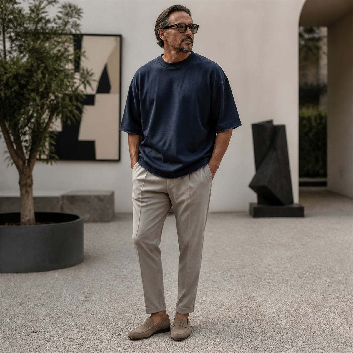 Ensemble homme avec t-shirt ample et short a cordon aux bords francs - Troisieme idee de tenue