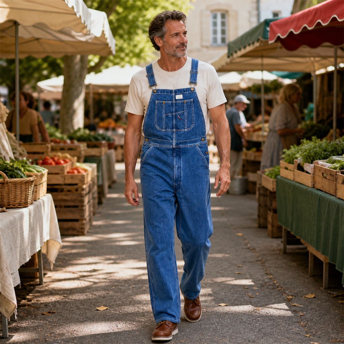 Salopette en jean homme à coupe droite et poche bavette - Porte en ville