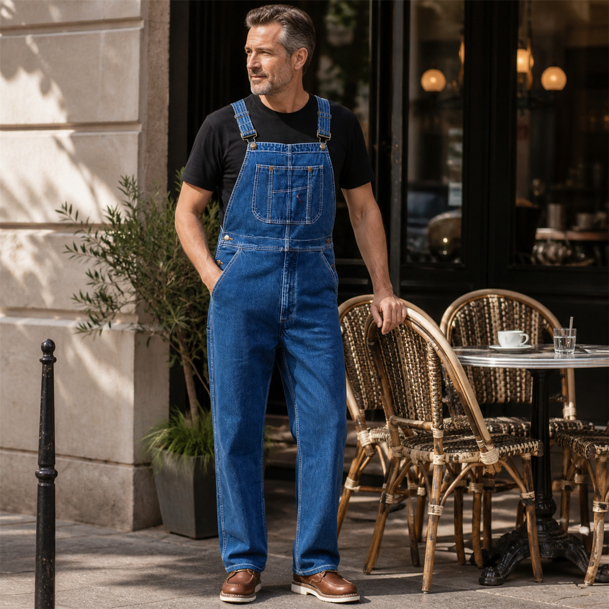 Salopette en jean homme à coupe droite et poche bavette - Porte pendant le week-end