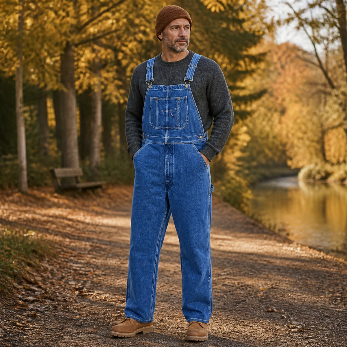 Salopette en jean homme à coupe droite et poche bavette - Troisieme idee de tenue