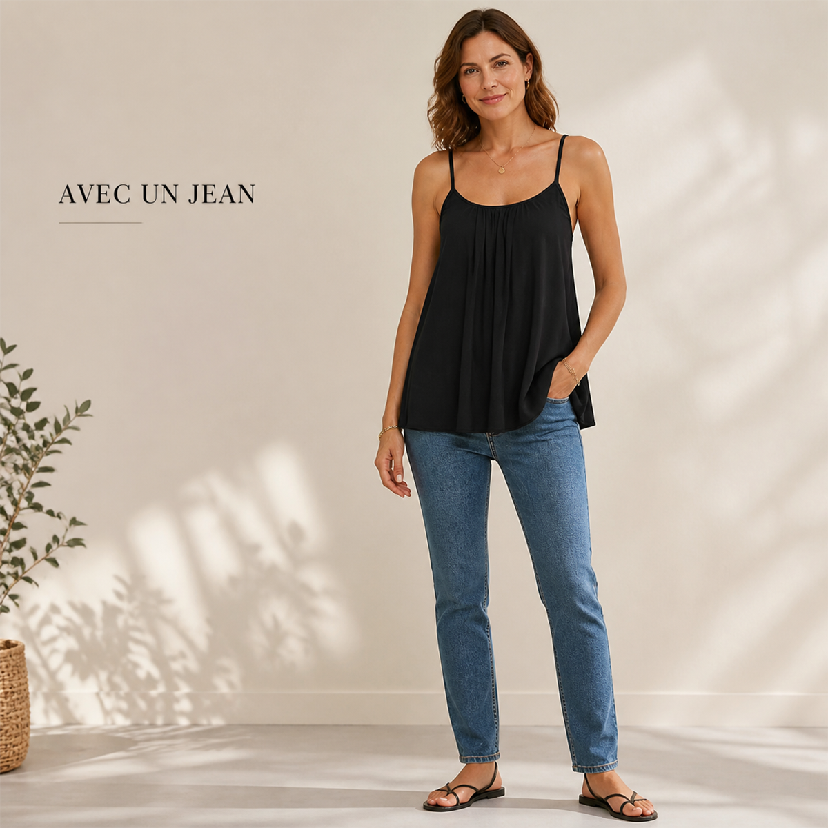 Caraco fluide femme à fines bretelles et encolure froncée - Premiere idee de tenue
