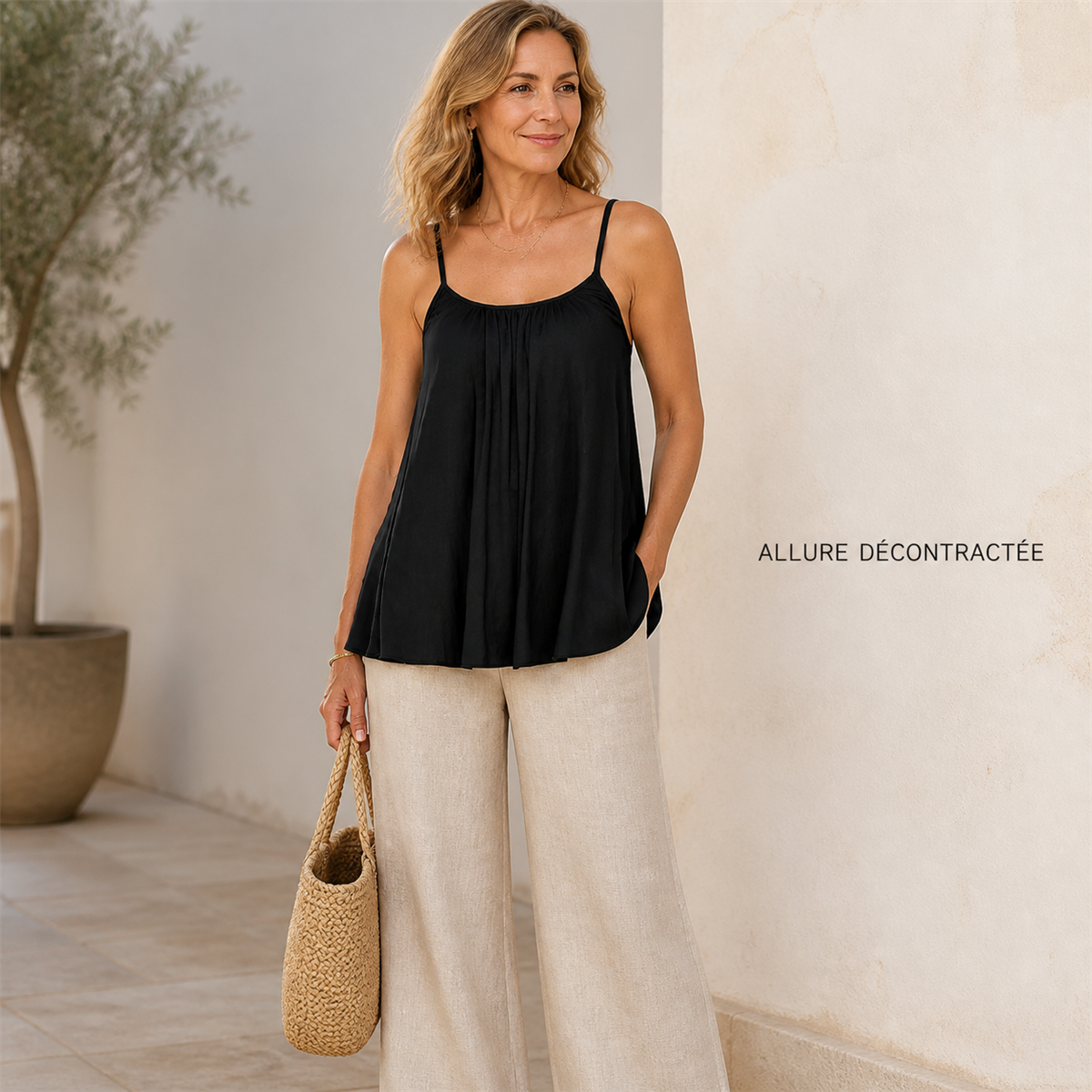 Caraco fluide femme à fines bretelles et encolure froncée - Deuxieme idee de tenue