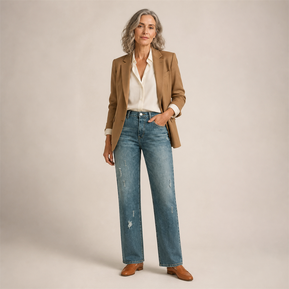Jean droit délavé femme à détails usés - Premiere idee de tenue