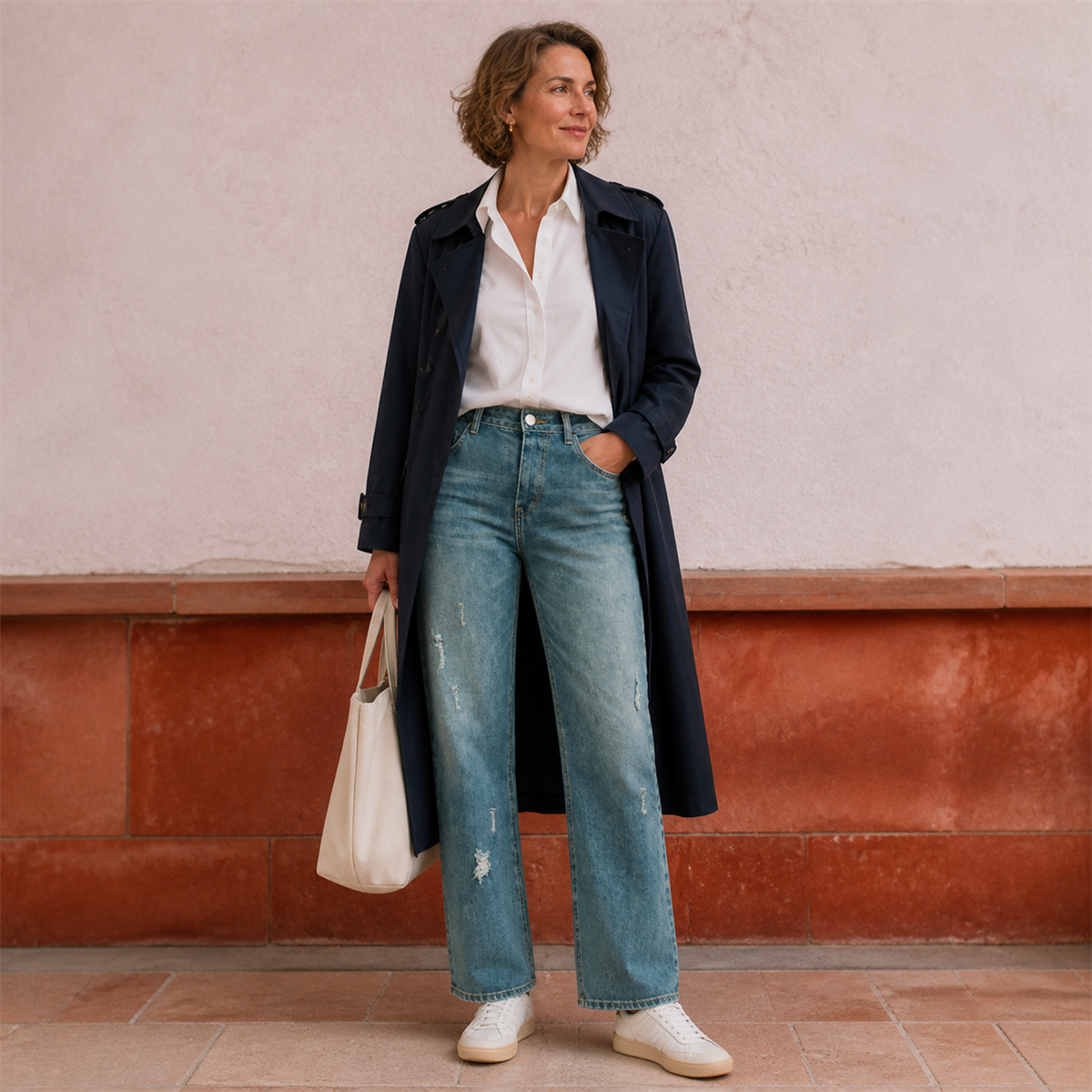 Jean droit délavé femme à détails usés - Troisieme idee de tenue