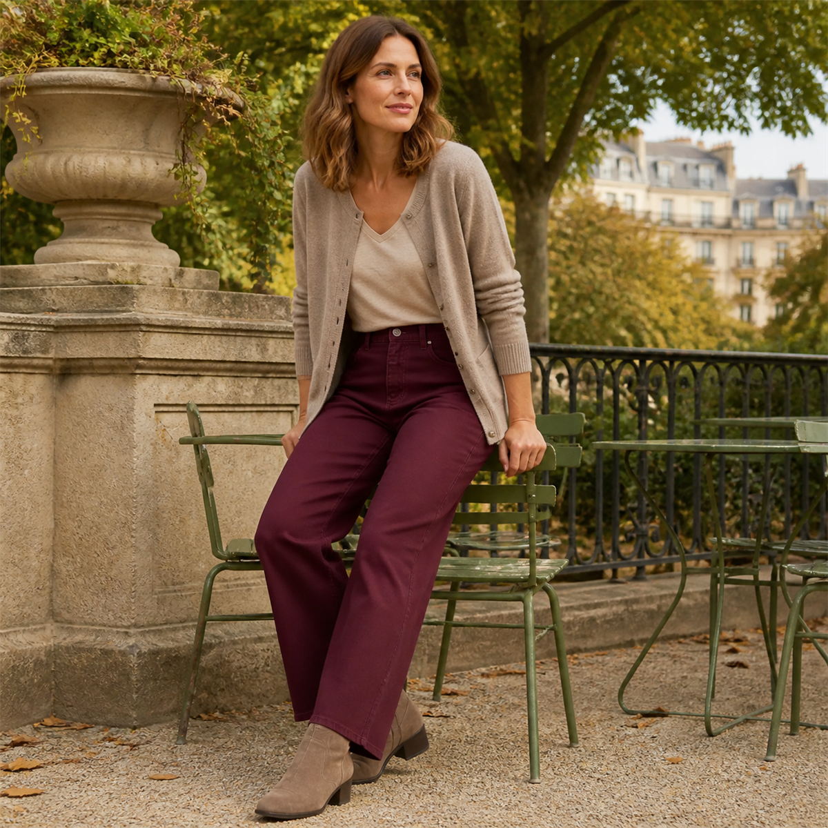 Pantalon court large femme à taille boutonnée - Porte pendant le week-end