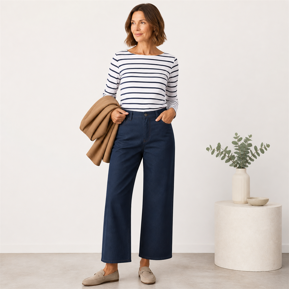 Pantalon court large femme à taille boutonnée - Premiere idee de tenue