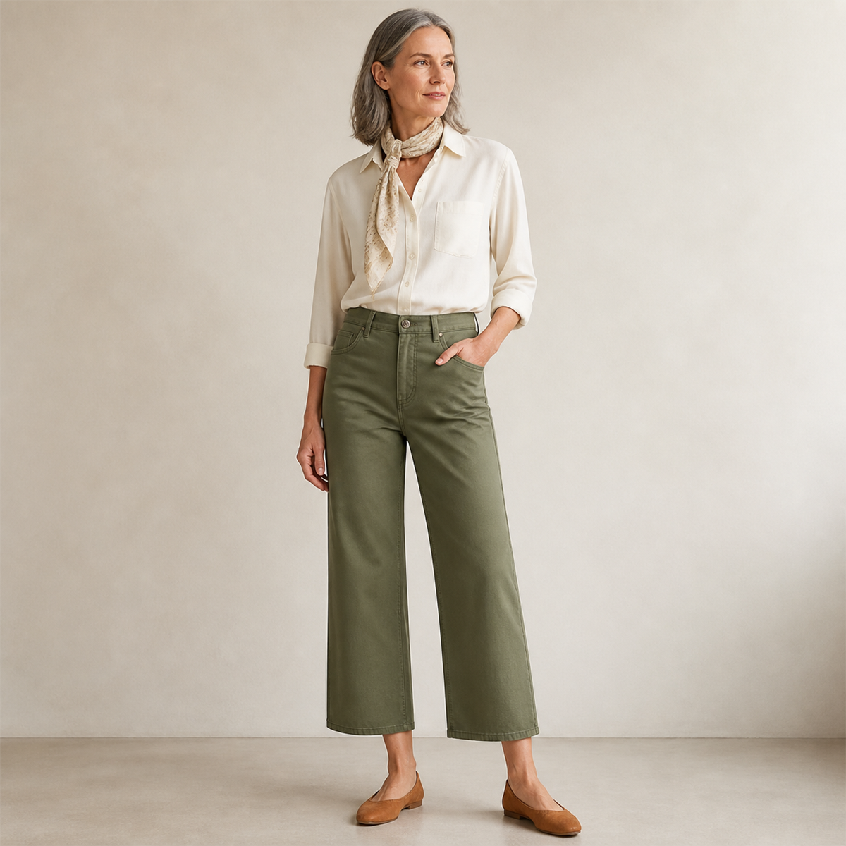 Pantalon court large femme à taille boutonnée - Deuxieme idee de tenue