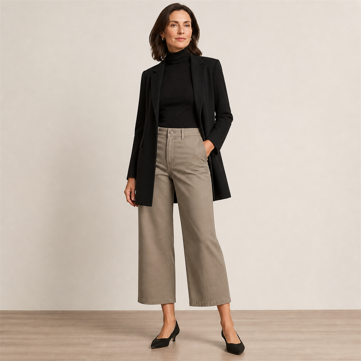 Pantalon court large femme à taille boutonnée - Troisieme idee de tenue