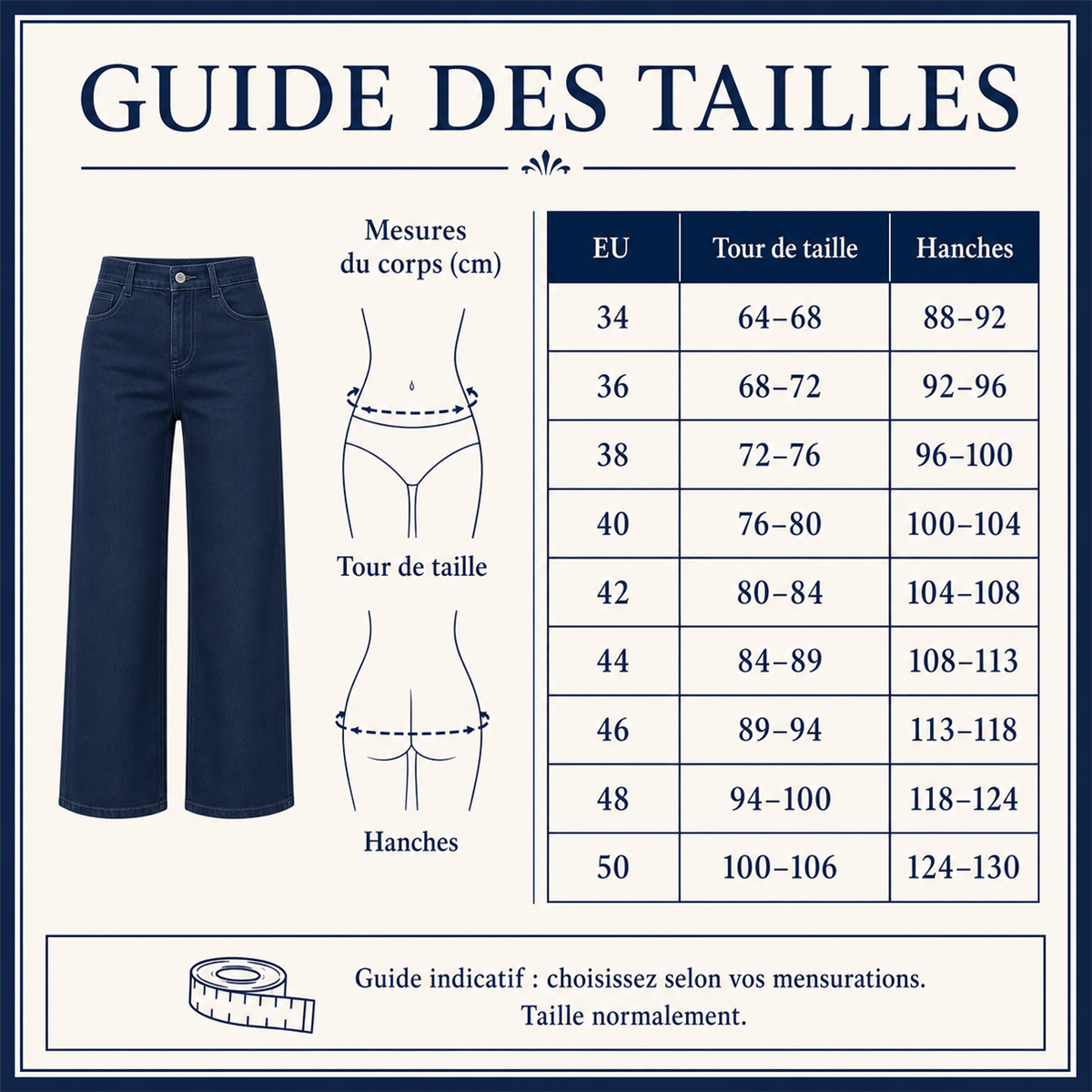 Pantalon court large femme à taille boutonnée - Guide general des tailles femme