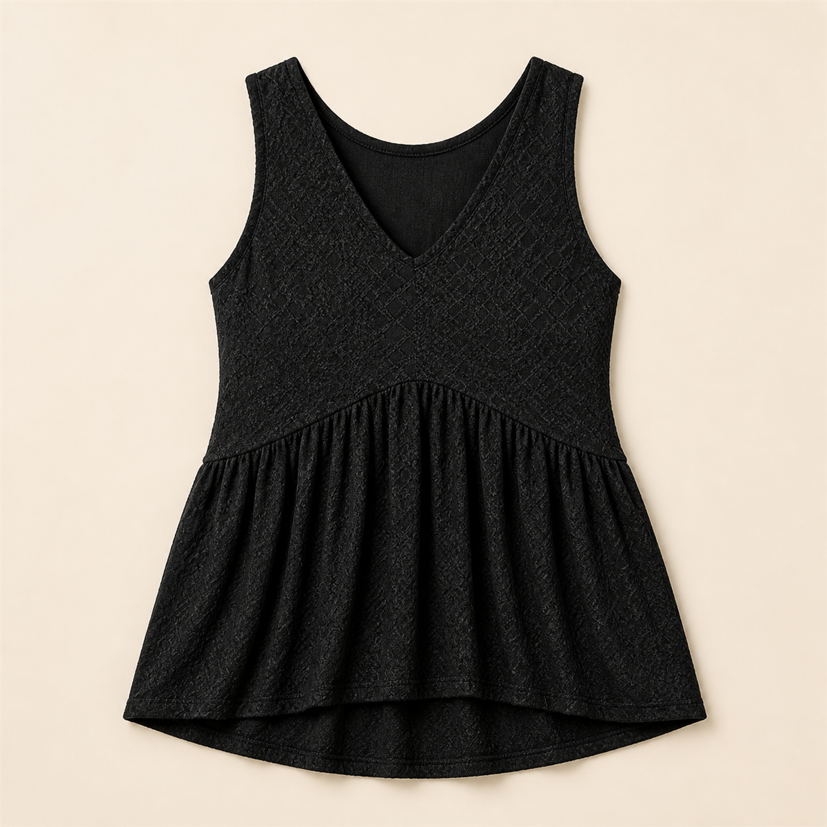 Top sans manches femme à col V et bas évasé texturé - Detail : encolure en V sans manches