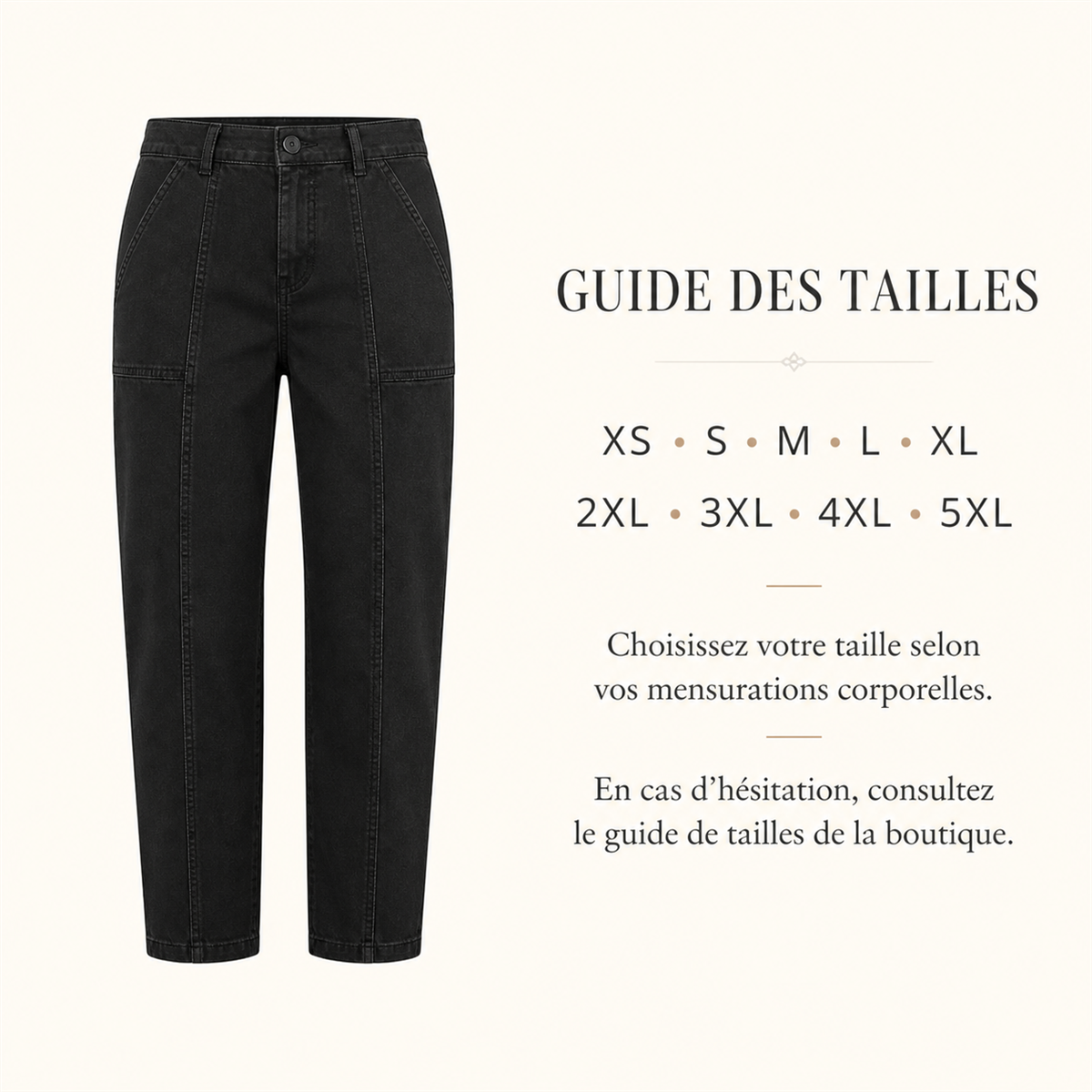 Pantalon utilitaire femme &agrave; coupe fusel&eacute;e - Guide general des tailles femme