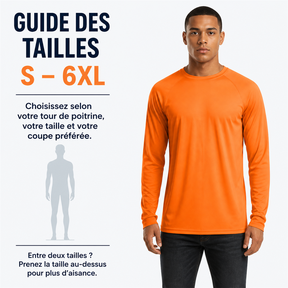 Haut raglan à manches longues homme - Guide general des tailles homme