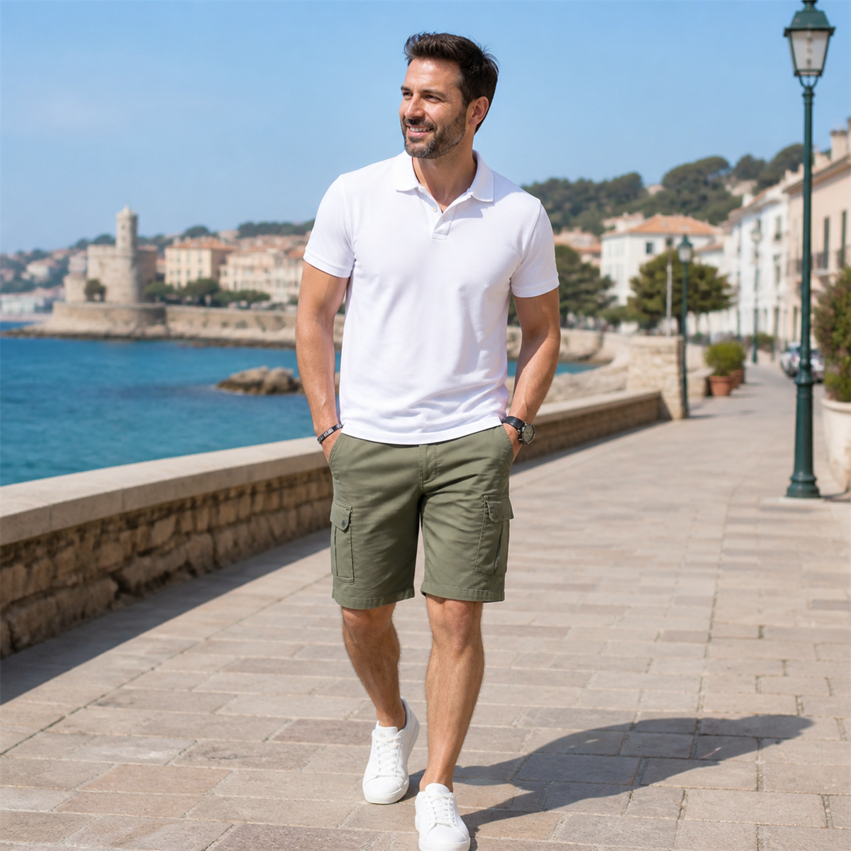 Short cargo décontracté homme - Porte dans une scene quotidienne