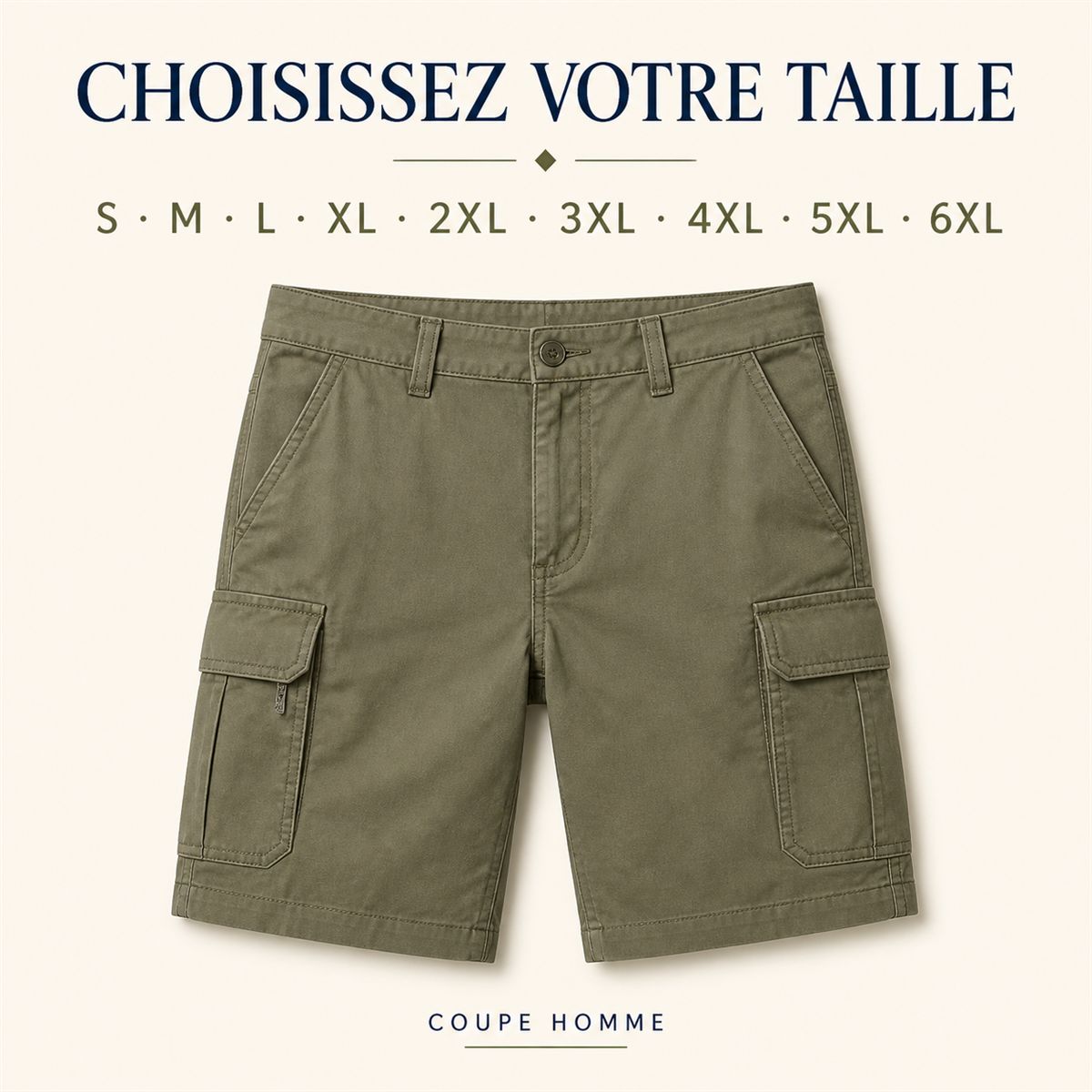 Short cargo décontracté homme - Guide general des tailles homme