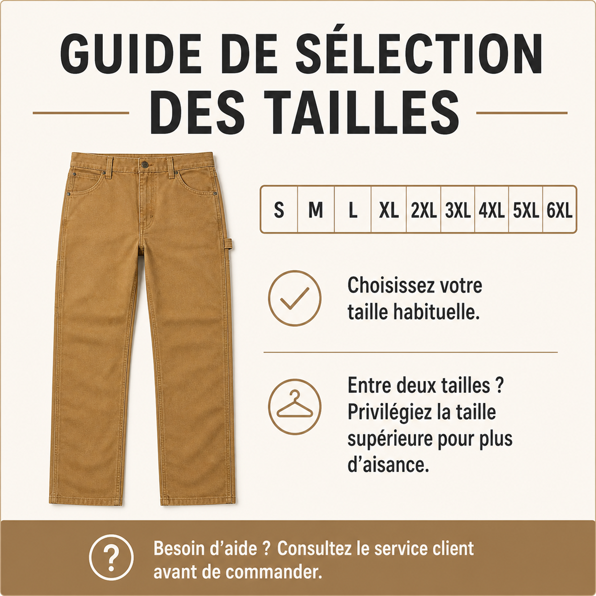 Pantalon de travail droit homme - Guide general des tailles homme