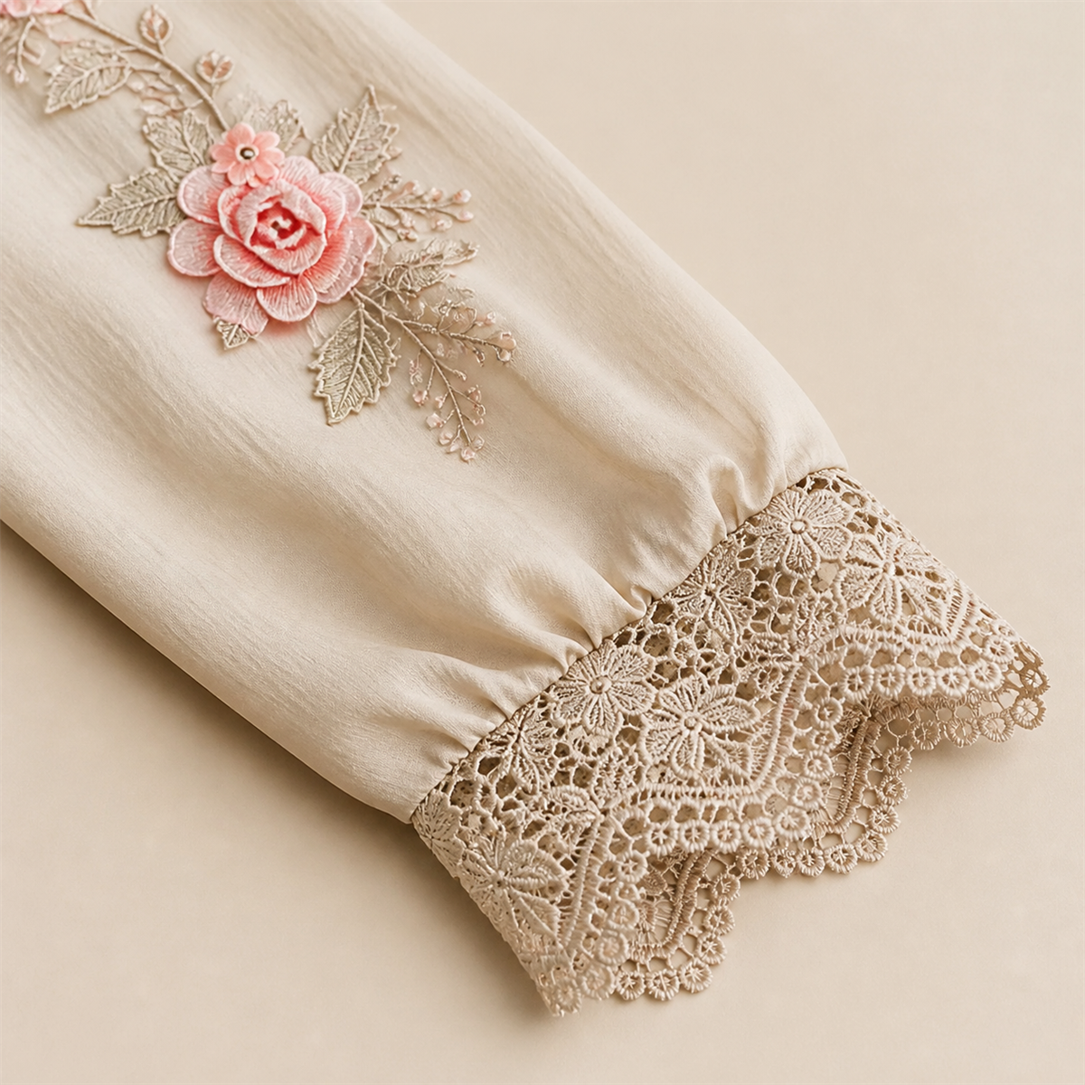 Detail von Spitzenmanschette und langem Ärmel
