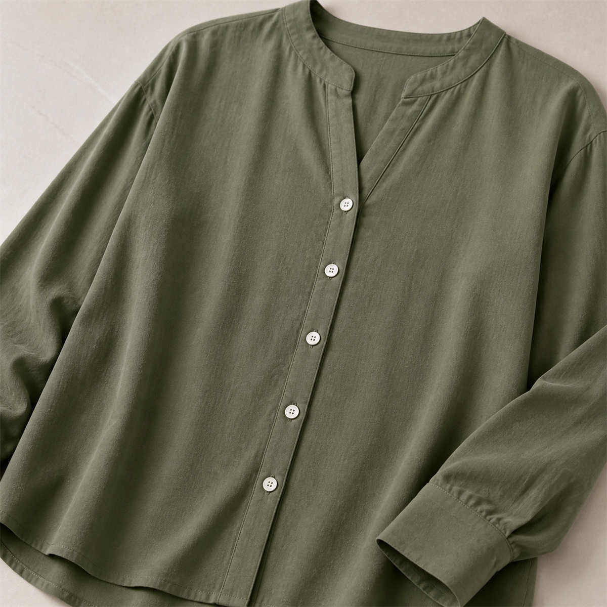 Women's Relaxed V-Neck Button-Front Long-Sleeve Top - Detail of 