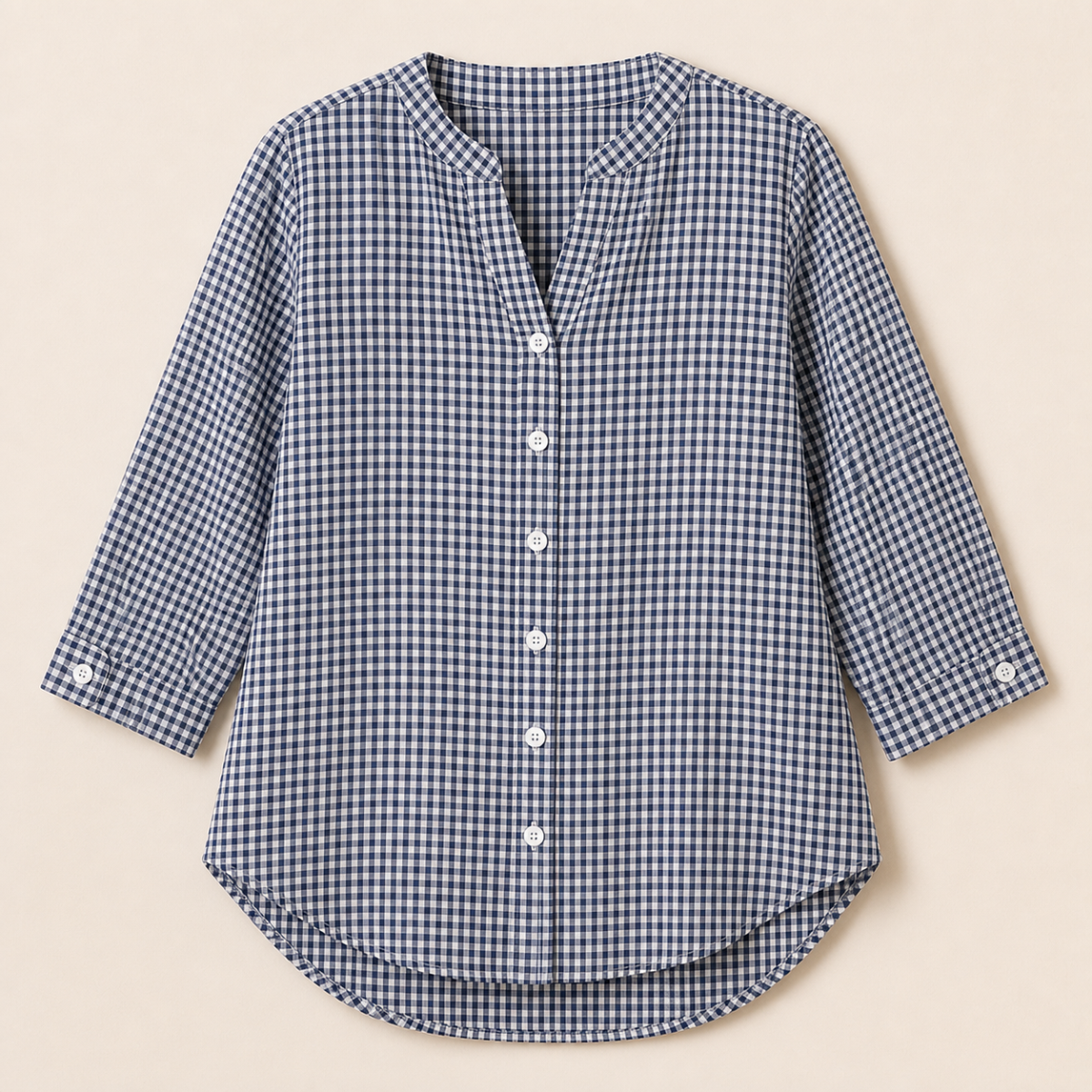 Women's Relaxed Gingham Button-Front Three-Quarter-Sleeve Blouse - Detail of