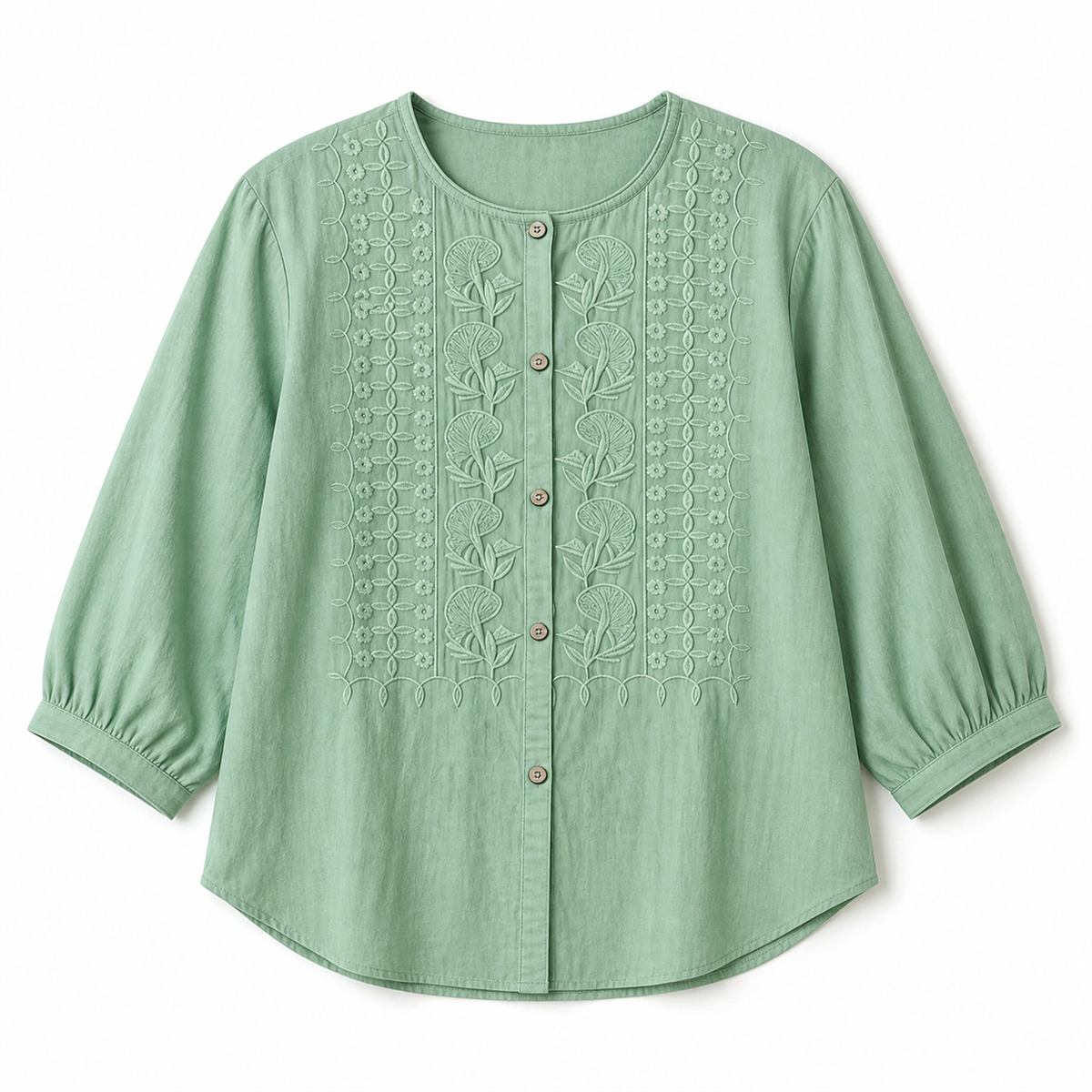Women's Embroidered Button-Front Three-Quarter-Sleeve Blouse - Detail of