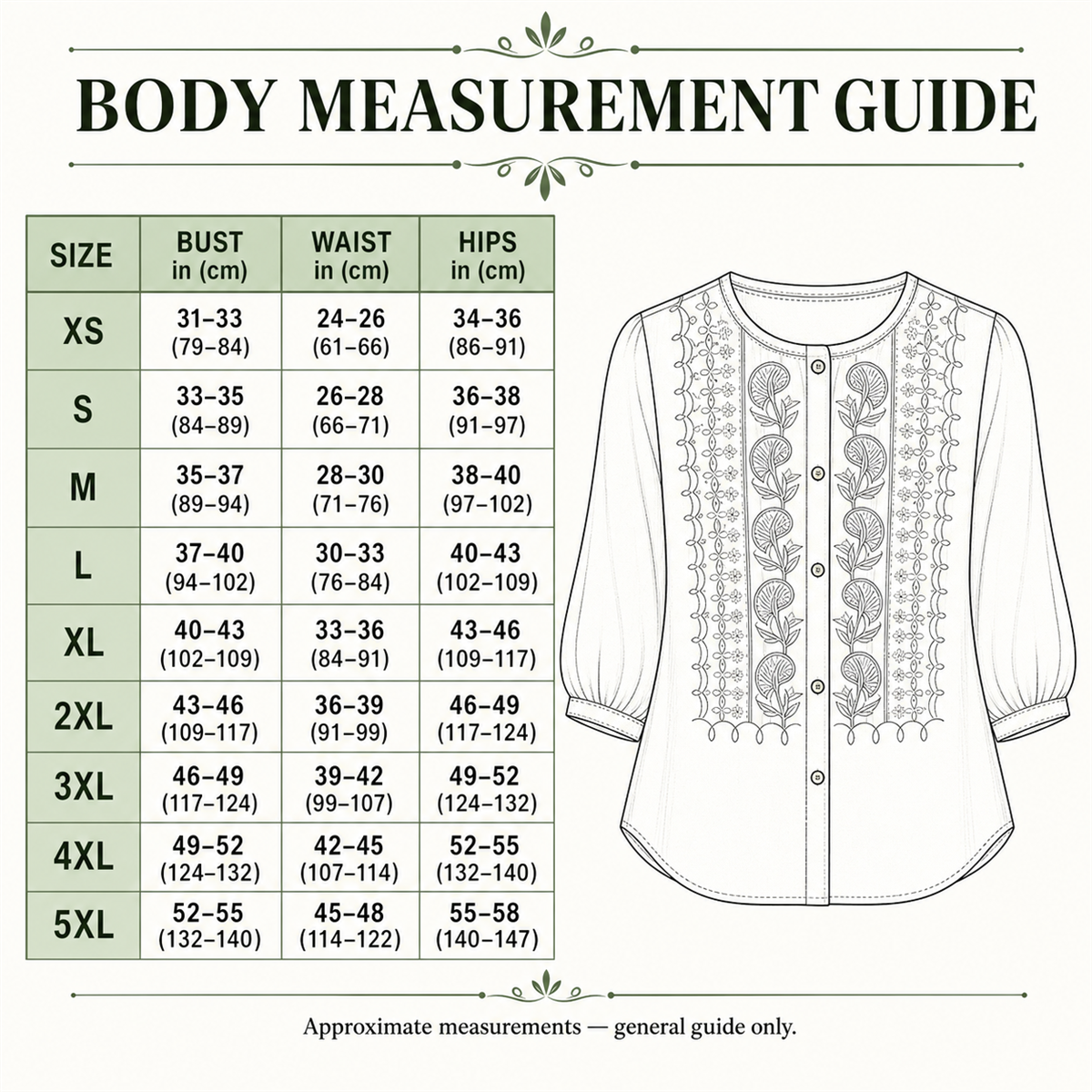 Women's Embroidered Button-Front Three-Quarter-Sleeve Blouse - Symmetrical floral embroidery panels across the front