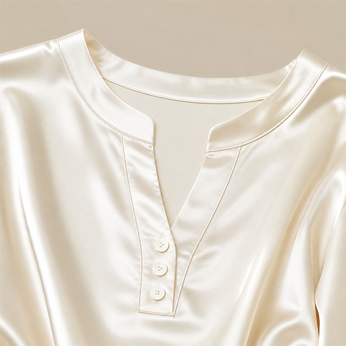 Women's Satin-Look Notch-Neck Short-Sleeve Blouse - Detail of